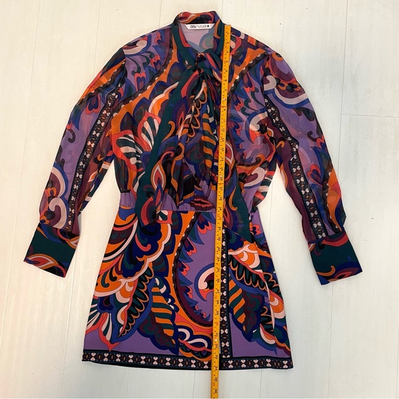 ZARA Pucci Mini Dress Sheer Long Sleeve Top Skirt Slit Multicolor, Women’s Small - Picture 15 of 17